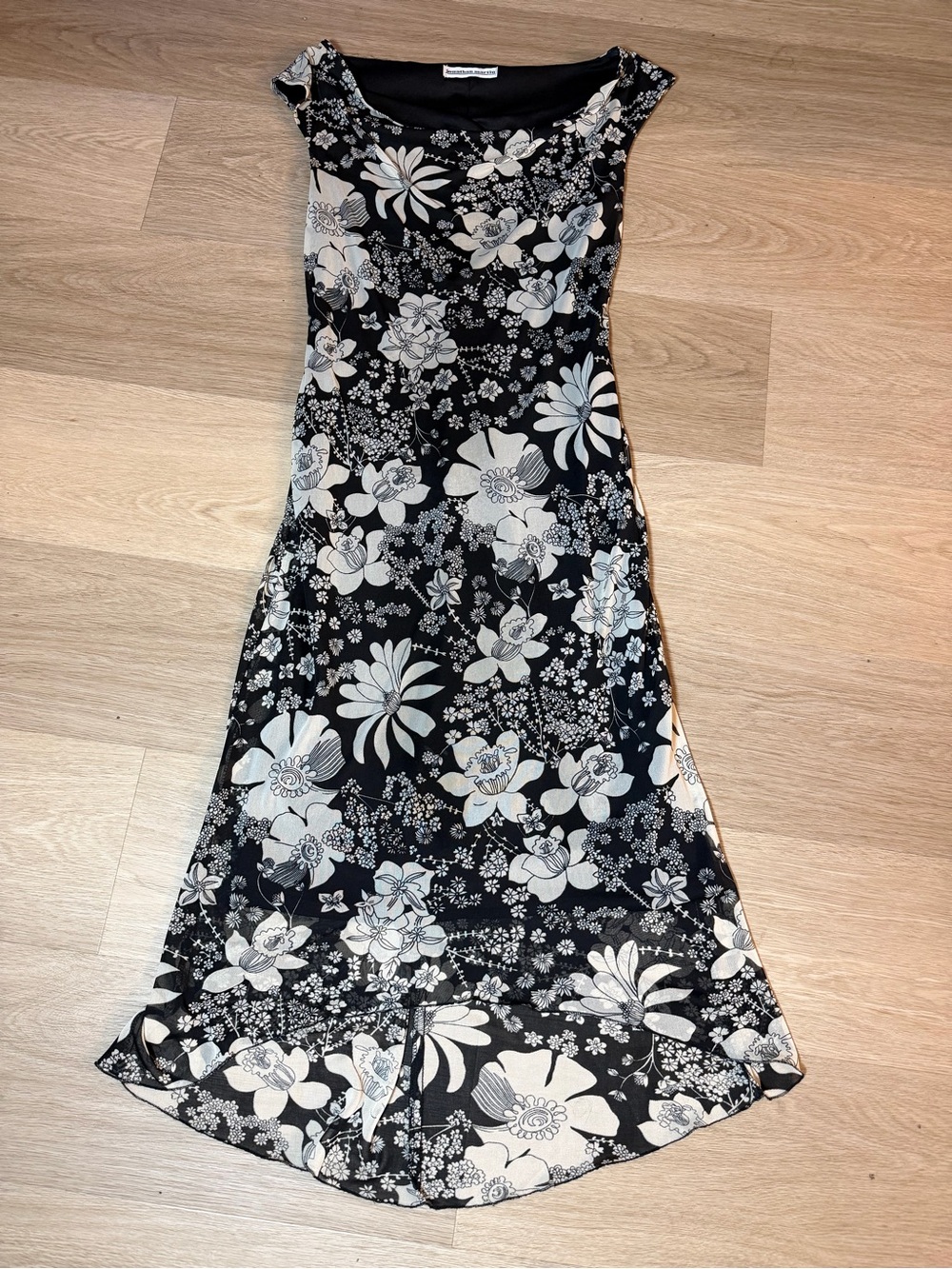 Vintage Y2K Jonathan Martin Floral Sheer Mesh High-Low Asymmetrical Dress